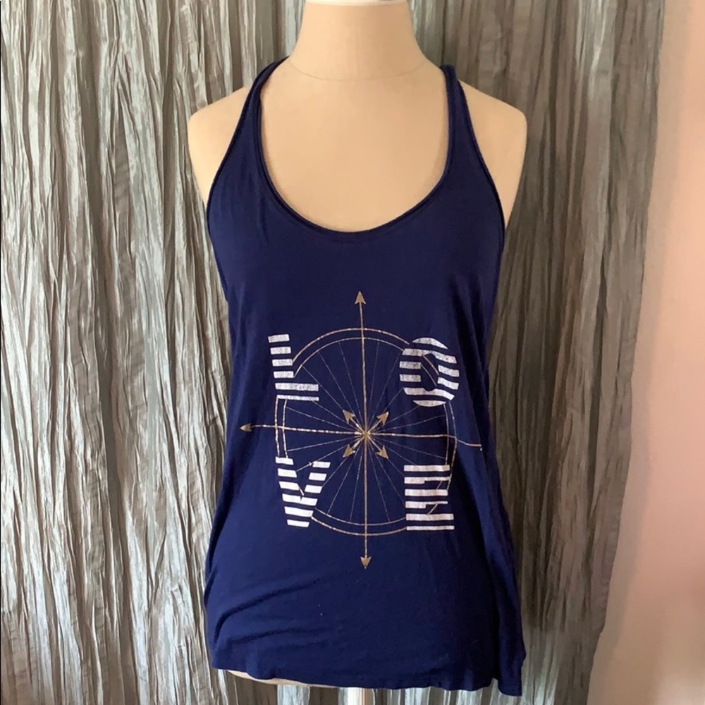 Peace Love World Navy Arrow Compass Racerback Tank